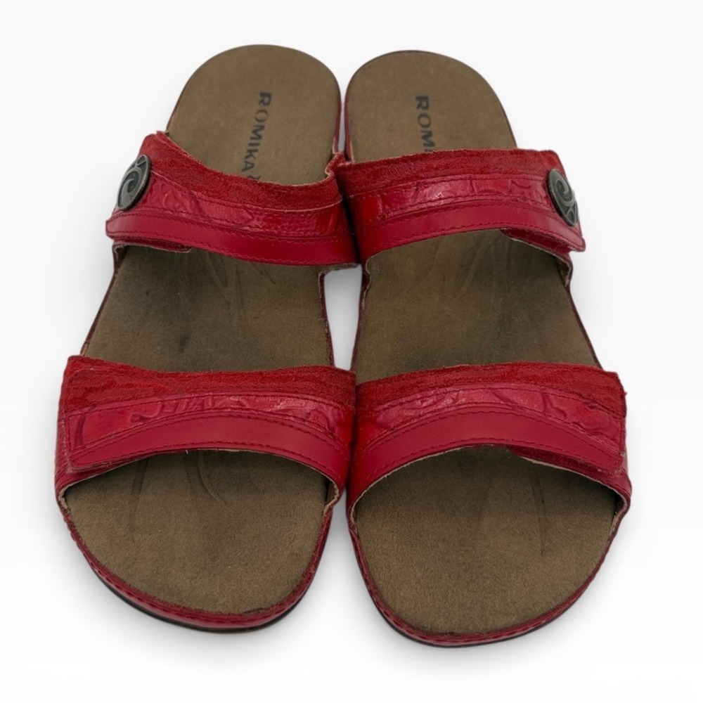 Romika Red Leather Comfort Slide Sandals Women's EU 38 US 7.5-8‎